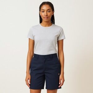 Dickies Women Sz 10 Black Flat Front Work Shorts Knee Length Casual Utility